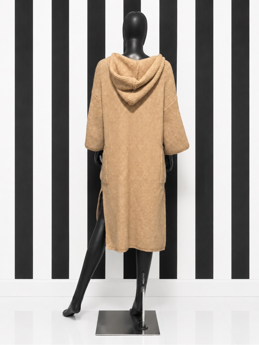Meli Melo Ribbed Knit Hooded Cardigan - Beige - Picture 4 of 7